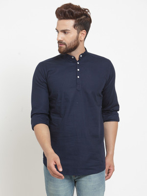 A-Okay Men Solid Straight Kurta(Dark Blue)
