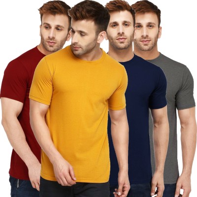 New Trends Collection Self Design, Solid Men Round Neck Dark Blue, Maroon, Grey, Yellow T-Shirt