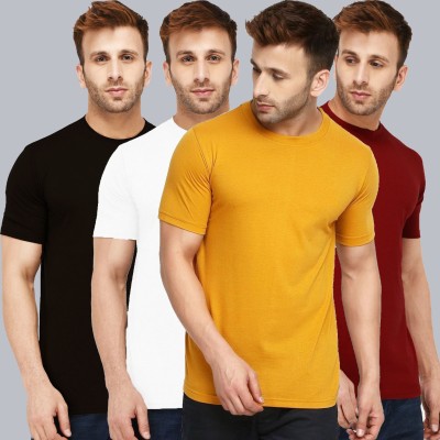 New Trends Collection Self Design, Solid Men Round Neck White, Maroon, Black, Yellow T-Shirt