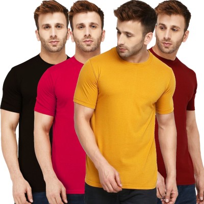 New Trends Collection Self Design, Solid Men Round Neck Red, Maroon, Black, Yellow T-Shirt