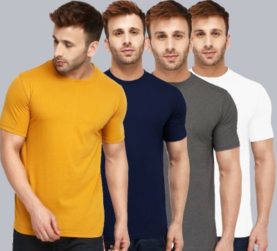 New Trends Collection Self Design, Solid Men Round Neck Dark Blue, White, Grey, Yellow T-Shirt