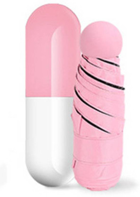 MEZIRE Designer Ultra Mini UV Coated 4-Fold Travel Capsule Umbrella(Pink)