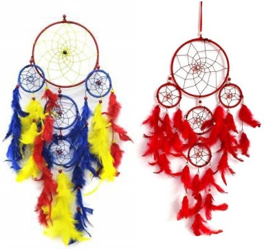 Vyne Combo (Pack Of 2) 5 Ring Multi With Blue Mix (Spider Man) & 5 Ring Red Color Dream Catcher Wall Hanging For Home/Office Cotton Dream Catcher(20 inch, Multicolor, Red)