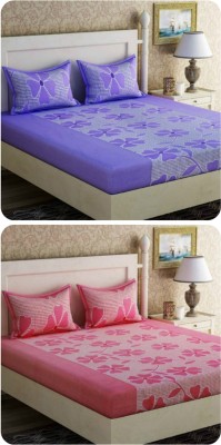 Megamall 144 TC Microfiber Double Floral Flat Bedsheet(Pack of 2, Purple Pink)