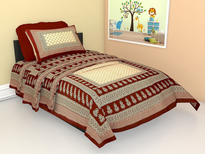 TANIKA 152 TC Cotton Single Printed Flat Bedsheet(Pack of 1, Maroon)