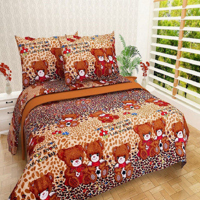 Panipat Textile Hub 140 TC Microfiber Double 3D Printed Fitted & Flat Bedsheet(Pack of 1, Red)