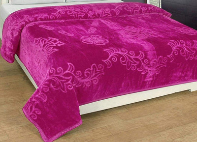 Oshano Floral Double Mink Blanket for  Heavy Winter(Microfiber, Pink)
