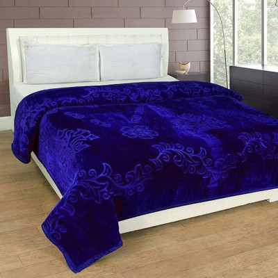 Oshano Floral Double Mink Blanket for  Heavy Winter(Microfiber, Dark Blue)