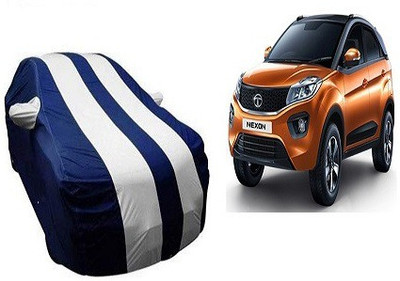 Frap Car Cover For Tata Nexon (With Mirror Pockets)(White, Blue)