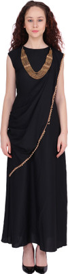 Shyammc Women A-line Black Midi/Calf Length Dress