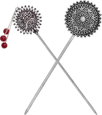 V L INTERNATIONAL Oxidised Metal Bun Hair Stick for Women And Girls 2 Hair Sticks Bun Stick(Silver)