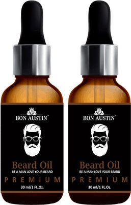 Bon Austin PREMIUM BEARD OIL- Enriched with Rose & Sandalwood oil For Fast Beard Growth Combo pack of 2 Bottles of 30 ml(60 ml) Hair Oil(60 ml)