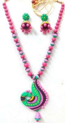 SUBHRA TEXTILE Terracotta Pink, Green Jewellery Set(Pack of 1)