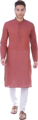 Rajubhai Hargovindas Men Self Design Straight Kurta(Orange)