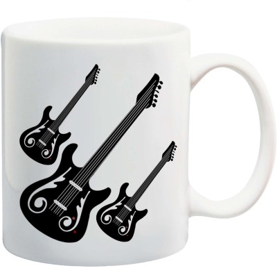 Bigmegamart Ceramic Three Guitar Logo White Tea Coffee Ceramic Ceramic Coffee Mug(350 ml)