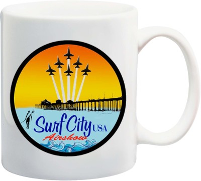 Bigmegamart Funny Tea Cup Creative USA Surf City Air Show Ceramic Coffee Mug(350 ml)