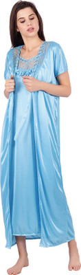 ABACADA'S GAJAB Women Nighty with Robe(Light Blue)