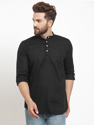 A-Okay Men Solid Straight Kurta(Black)