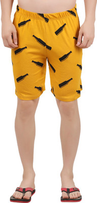 HOTFITS Graphic Print Men Yellow Basic Shorts