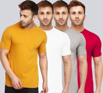 New Trends Collection Self Design, Solid Men Round Neck Red, White, Grey, Yellow T-Shirt