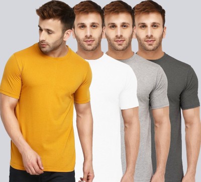 New Trends Collection Self Design, Solid Men Round Neck White, Grey, Yellow T-Shirt