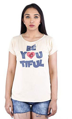 GO.4.IT Printed Women Round Neck Beige T-Shirt