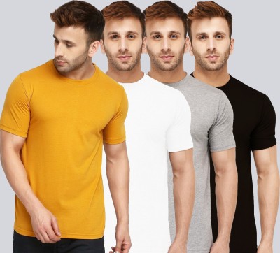 New Trends Collection Self Design, Solid Men Round Neck White, Black, Grey, Yellow T-Shirt