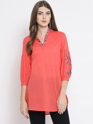 OXOLLOXO Casual Bishop Sleeve Embroidered Women Red Top