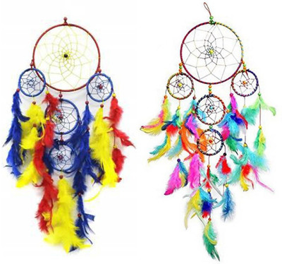 Ryme Pack Of (2) Dream Catchers >5 Rings Colorful & 5 Rings Multi Wall Hanging For Home / Office Wool Dream Catcher(5 inch, Multicolor)