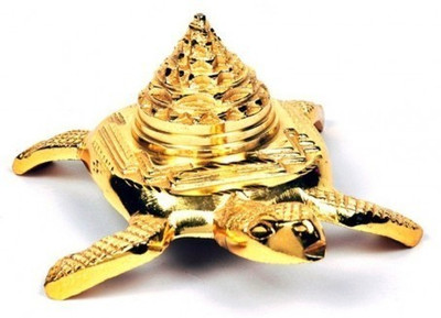 MKINDIACRAFT Brass Meru Shree Yantra with Tortoise for Good Luck, Success and Prosperity / 4.5cm / Spiritual Puja Items Brass Yantra(Pack of 1)