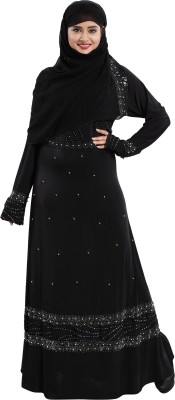 TUCUTE Women's Abaya with Foral Embroidery Work Black-659 Chiffon Solid Burqa With Hijab(Black)