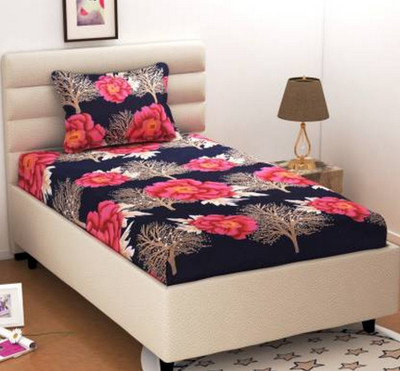 Gangoliya 3D 140 TC Microfiber Single 3D Printed Fitted & Flat Bedsheet(Pack of 1, Multicolor)