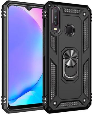 MOBILOVE Back Cover for Vivo Y17 / Y15 / Y12 | Dual Layer Hybrid Armor Defender Case with 360 Degree Metal Finger Ring(Black, Rugged Armor, Pack of: 1)