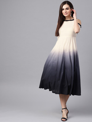 67% OFF on SASSAFRAS Women Fit and Flare White Dress on Flipkart