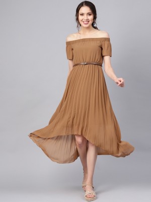 SASSAFRAS Women High Low Brown Dress