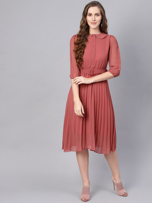 Sassafras Women Fit and Flare Pink Dress