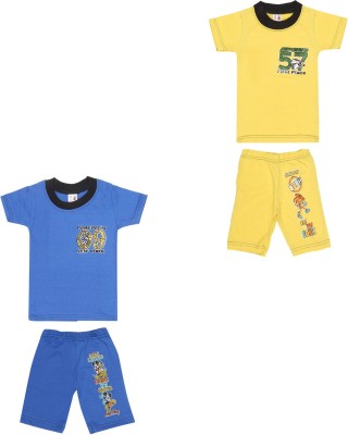 SR Kids Boys Casual T-shirt Shorts(Blue, Yellow)