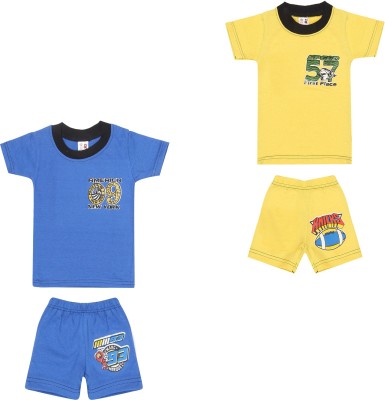 SR Kids Boys Casual T-shirt Shorts(Blue, Yellow)