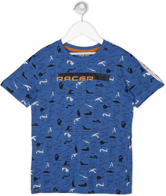 Gini Jony Boys Printed Cotton Blend T ShirtBlue Pack of 1