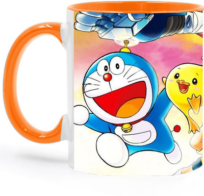 ARTBUG Doraemon Cartoon -3148 Orange Ceramic Coffee Mug(350 ml)