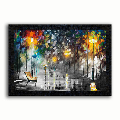 Poster N Frames UV Textured Decorative Art Print of Eifel Tower Landscape Scenery painting on paper with wooden synthetic frame Digital Reprint 14 inch x 20 inch Painting(With Frame)