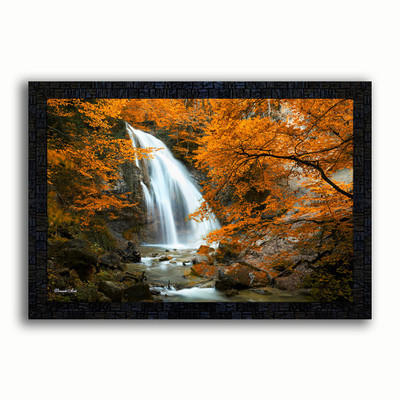 Poster N Frames UV Textured Decorative Art Print of nature landscape scenery waterfall painting on paper with wooden synthetic frame Digital Reprint 14 inch x 20 inch Painting(With Frame)