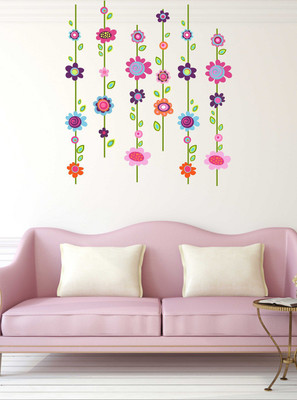 Littlebuds 40 cm Colorful Flowers Removable Sticker(Pack of 1)