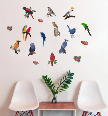 Wallzone 13 cm Birds Removable Sticker(Pack of 1)
