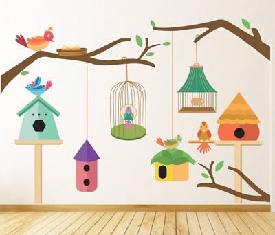 Littlebuds 70 cm Birds Cages Removable Sticker(Pack of 1)