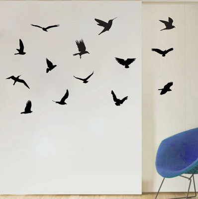 Wallzone 17 cm Crows Removable Sticker(Pack of 1)