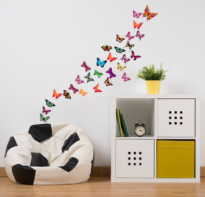 Wallzone 100 cm Colorful Butterfly Removable Sticker(Pack of 1)