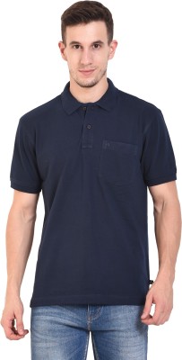 a Self Design Men Polo Neck Blue T-Shirt