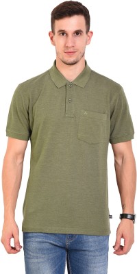 a Self Design Men Polo Neck Dark Green T-Shirt