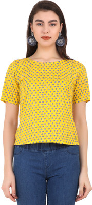 UNFAKENOW Casual Regular Sleeve Printed Women Yellow Top